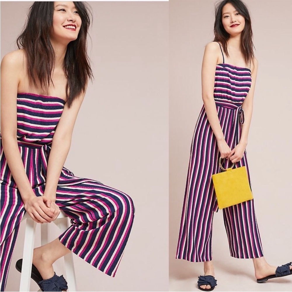 Anthropologie Maeve Daydream Striped Strapless Wide Leg Jumpsuit Size Medium